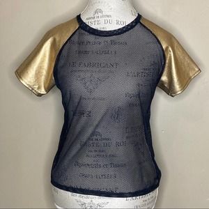 Flor De Vicio Gold & Black Mesh Short Sleeve Shirt